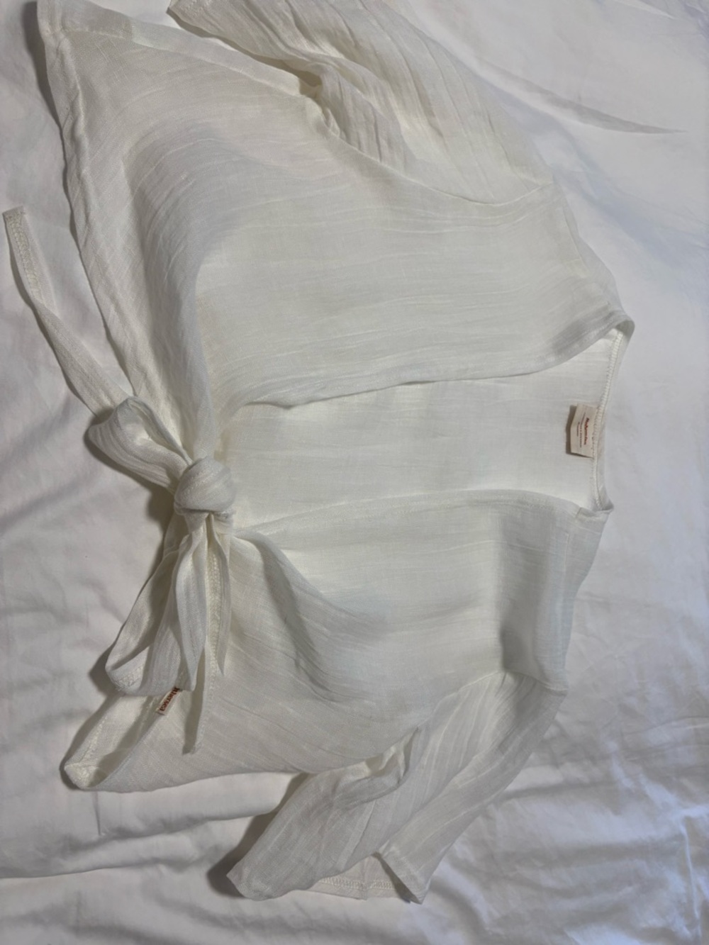Lightweight white linen wrap top. Boxy oversize fit.